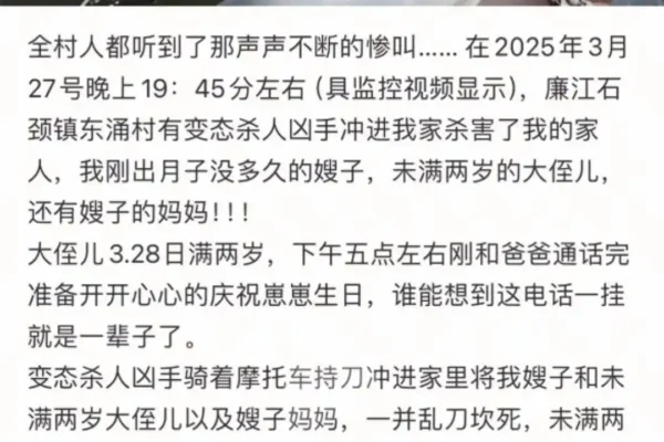 廣東一家三代遭殘殺 兩歲男童生日前夕遇難
