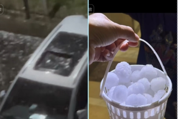 北京再現冰雹天氣 車輛躲橋下避險 道路被堵