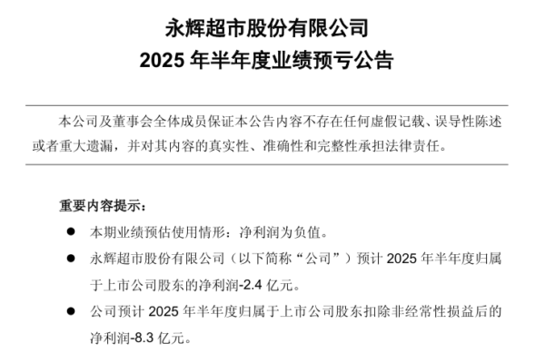 由盈轉虧 大陸永輝超市上半年預虧2.4億