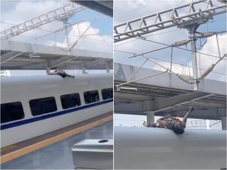 十一 柳州火車站男子爬車頂遭高壓電擊
